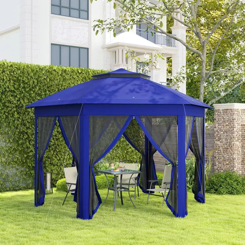 Abri de jardin hexagonal pliable 13' x 13' avec 6 moustiquaires zippées pour patio, jardin, mariage ou fête