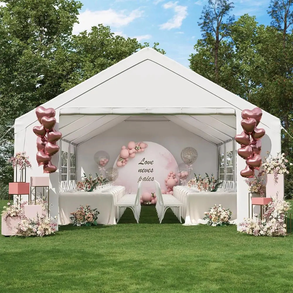 Party Tent 16x32 Heavy Duty, Waterproo Outdoor Event Tent with Removable Sidewalls & Roll-Up Door, Portable Carport or Wedding,