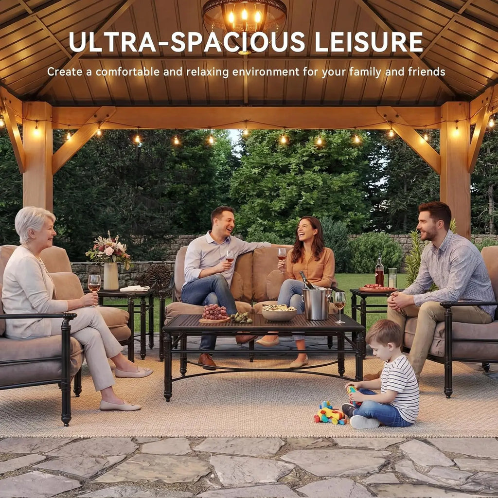 Gazebo en bois d'extérieur, toit rigide, pavillon permanent, acier galvanisé, double toit, patio, jardin, terrasse, cèdre naturel, sur mesure