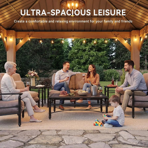 Gazebo en bois d'extérieur, toit rigide, pavillon permanent, acier galvanisé, double toit, patio, jardin, terrasse, cèdre naturel, sur mesure