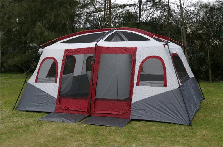 6-12Persons 2Rooms Large Space Tent Glamping Tourist Outdoor Camping Family Travel Anti-storm Suncreen Luxury UV 50+ Beach Play