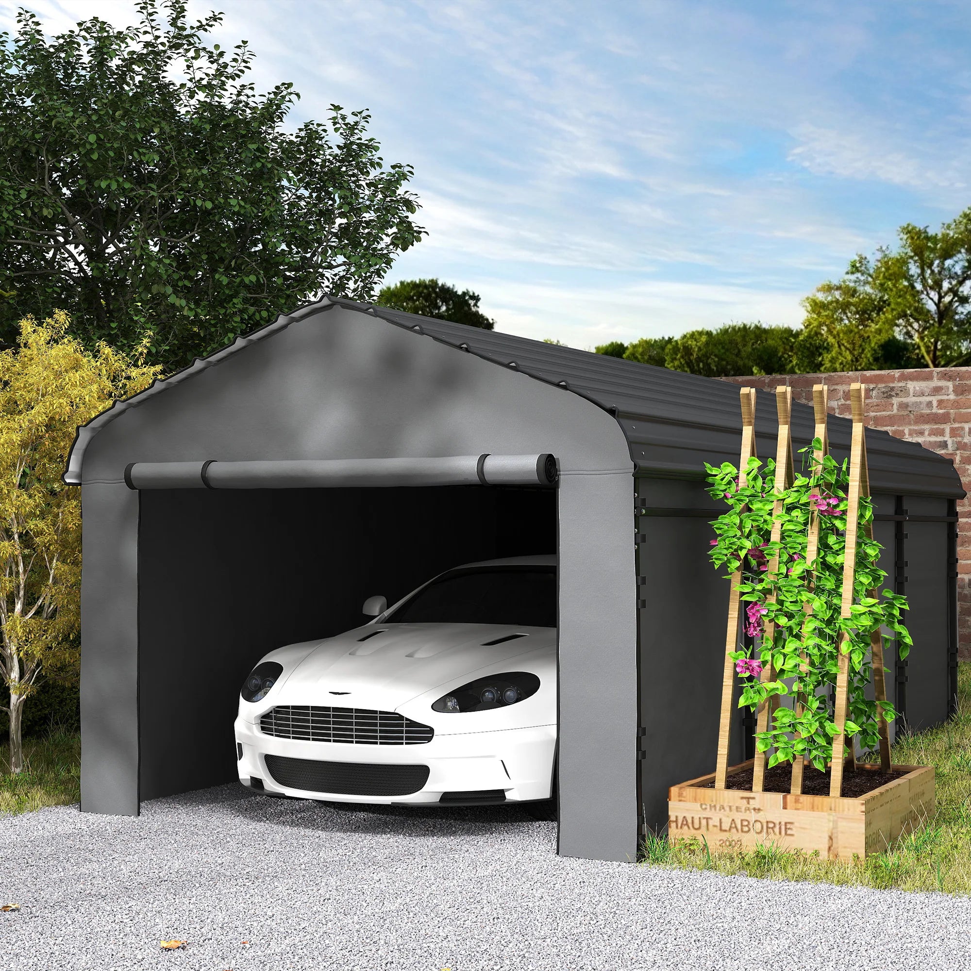 12' x 20' Metal Carport, Heavy Duty Garage Car Canopy with Galvanized Metal Roof and Removable Sidewalls, Dark Gray