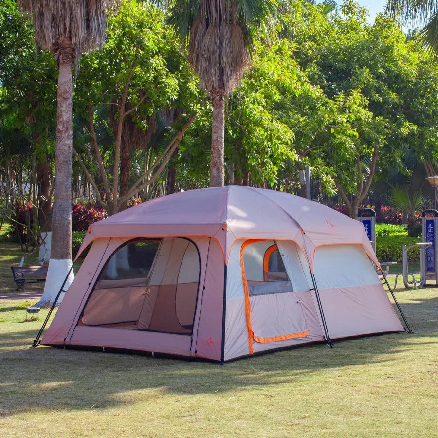 Extra Large Tent for 6101214 People with 2 Rooms 3 Doors and 3 Windows Mesh Panels Straight Wall Design Waterproof Double Layer