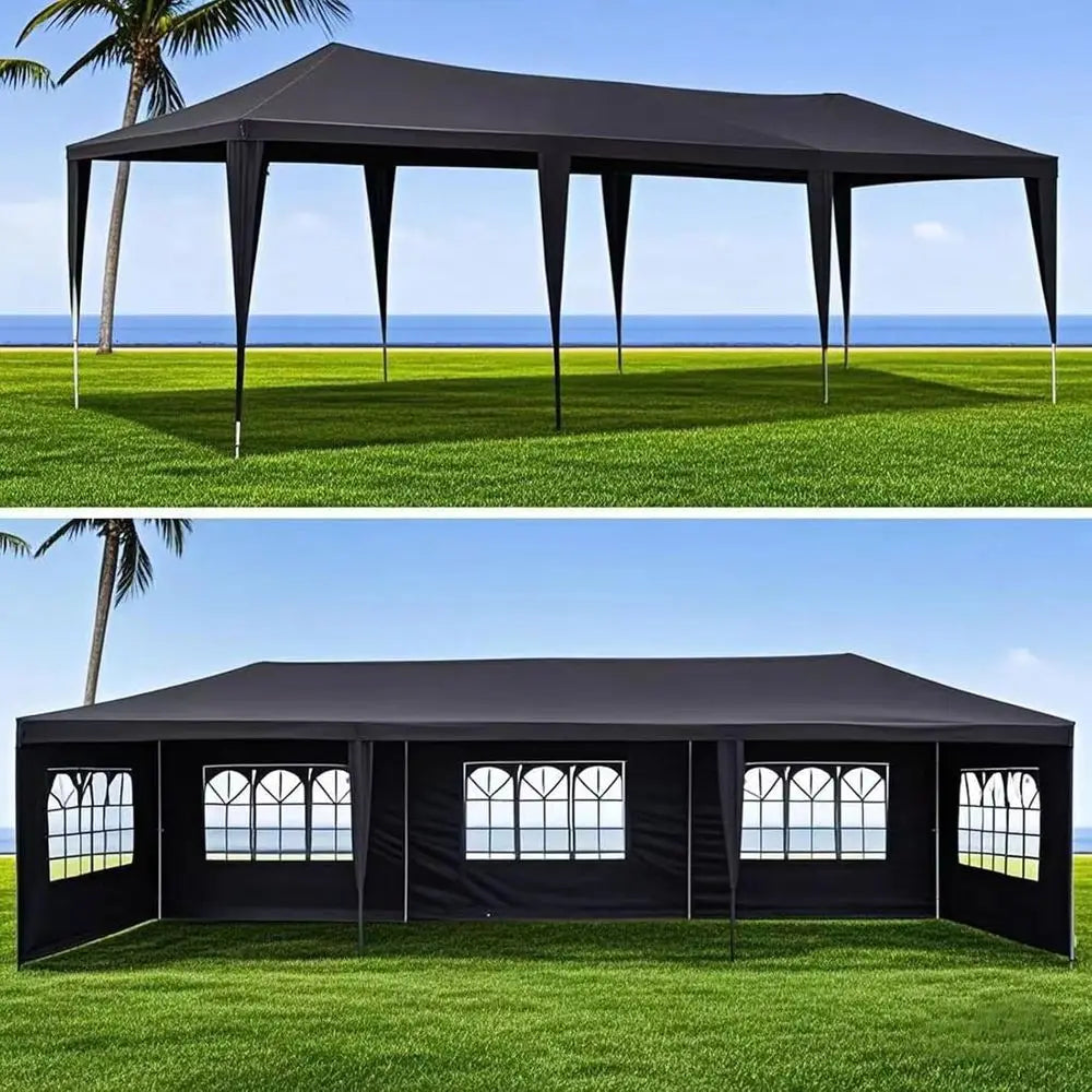 10x30 Outdoor Party Tent with 8 Removable Sides, Waterproof PE and Stabilizing Kit for Weddings and Events