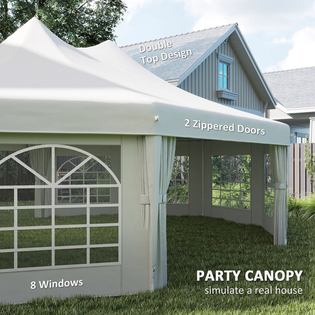 Outsunny Tente de réception pour événements 29' x 21' avec 2 portes escamotables, blanche