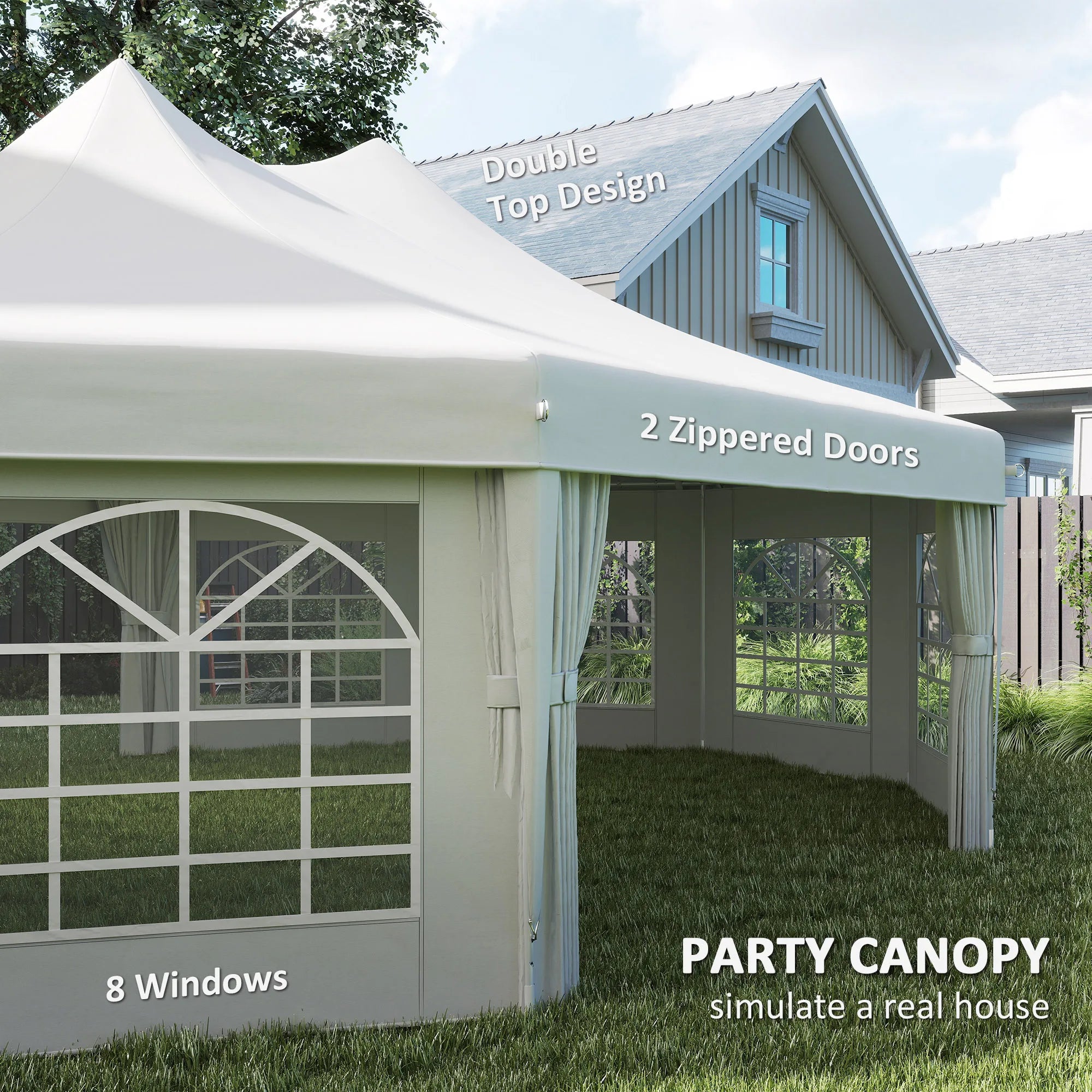 Outsunny Tente de réception pour événements 29' x 21' avec 2 portes escamotables, blanche