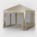 10' X10' Gazebo Canopy With Mosquito Netting, Outdoor Patio Gazebo Tent For Backyard, Garden, Khaki
