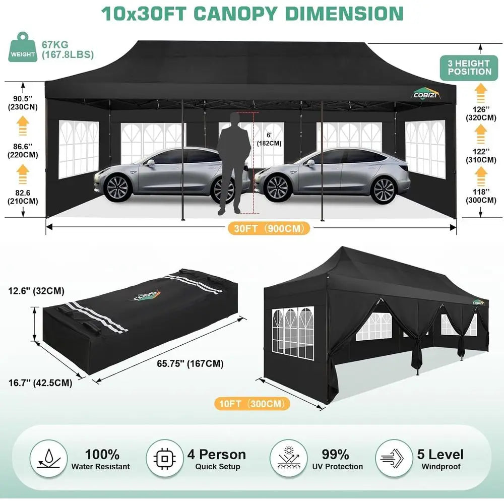 10x30 Pop  Canopy Heavy Duty with 8 Removable Sidewalls, Commercial Portable Tents for Parties Ez  Canopy AllWeather Windpr