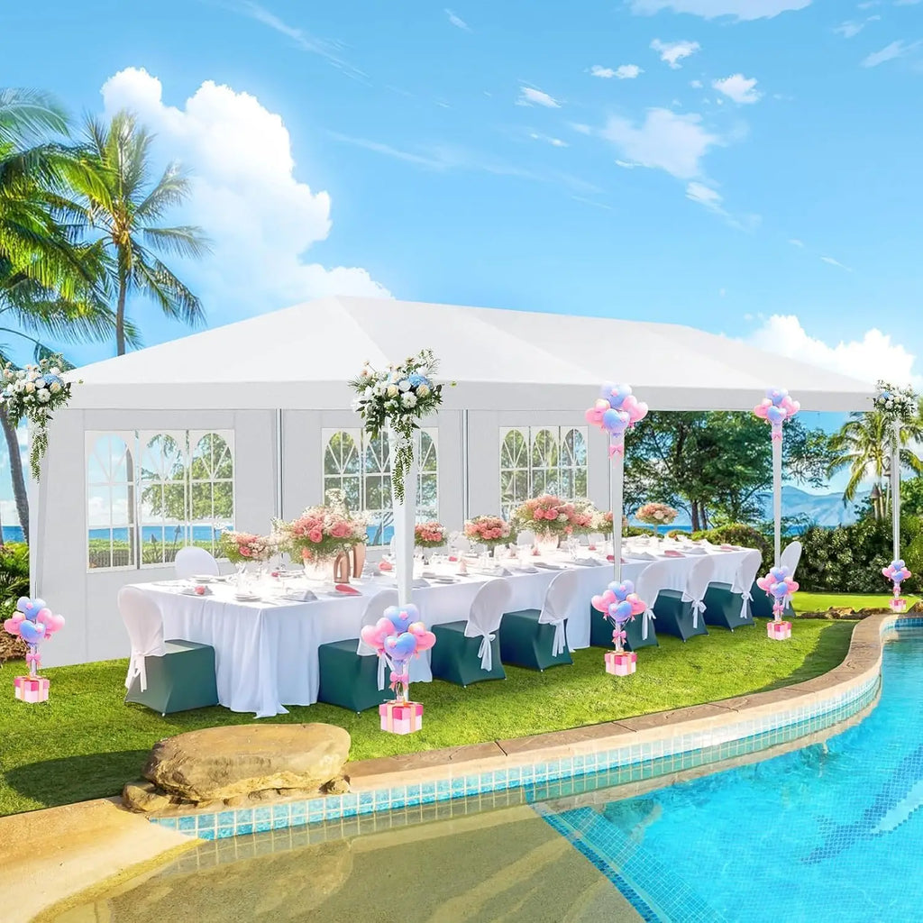 10x30 Party Tent, 300 Sq Ft Outdoor Canopy Holds 40+ Guests, with 8 Sidewalls & 2 Zipper Doors for Wedding, BBQ, Baby Shower