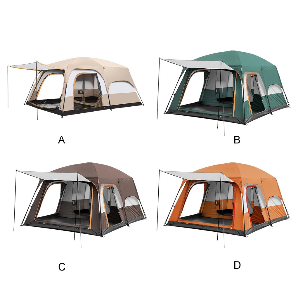 3-12 Person Double Layers Oversize  Outdoor Camping Family Tent  2 Rooms Thickened Rainproof Outdoor Family Camp Tour Equipment