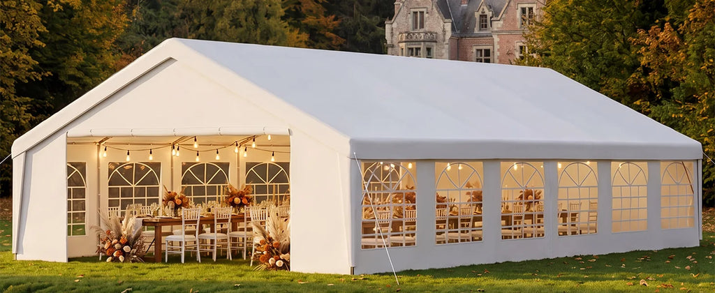 Aoxun 20x40 Party Tent,Waterproof Canopy with Removable Sidewalls & Roll-up Door,Steel Frame for Wedding BBQ Camping,White
