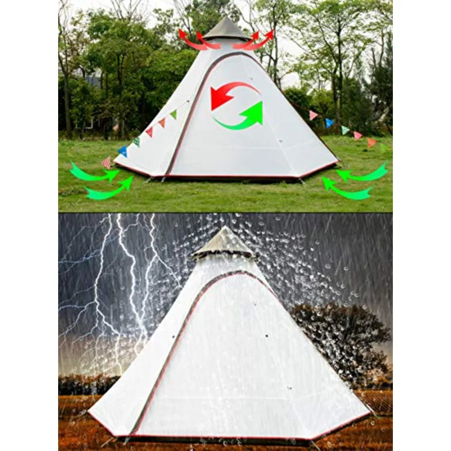 Family outdoor camping tent, polyester, gray, 12'x10'x8' dome shape with double layers for 4-season use, waterproof, anti-UV, w