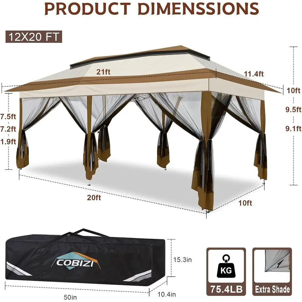12x20 up Tent - Gazebo, Party Tents or Parties, Carpas para iestas, Large Outdoor up Patio Sned Gazebos, Shelter Tents with Net