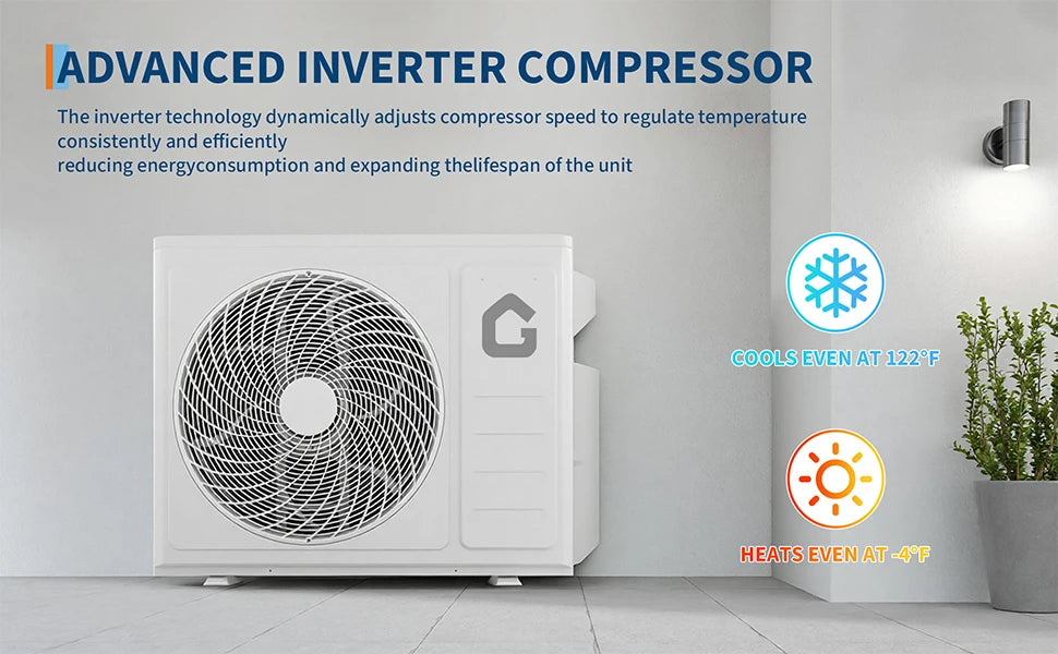 Garvee 20 SEER2 9000 BTU Mini Split Air Conditioner & Heater, Wifi Enabled Ductless Inverter AC Unit with 230V Energy Saving System, White