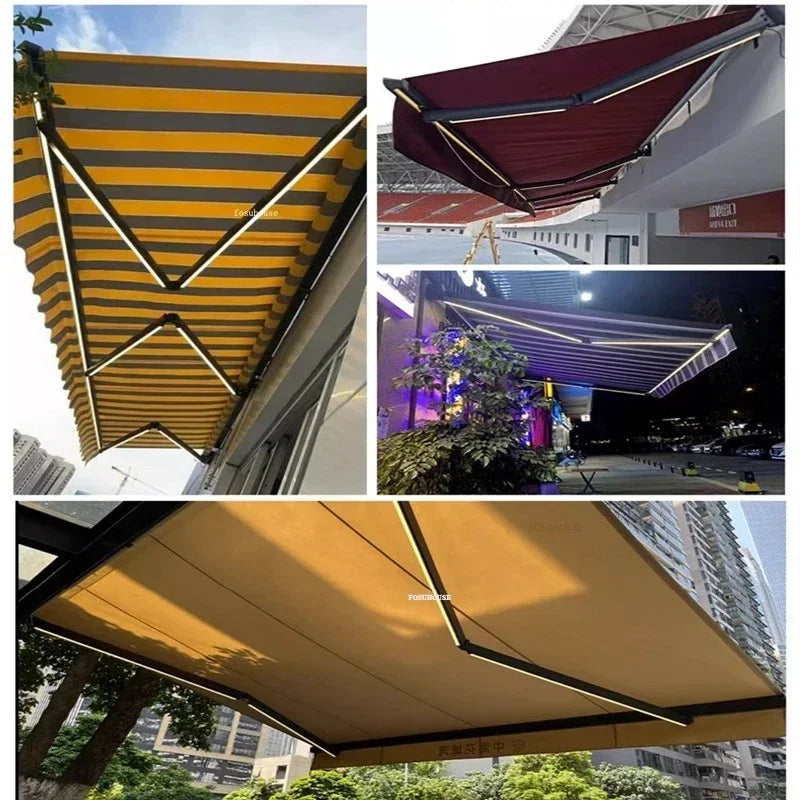 Tent Electric Canopy Retractable Folding Gazebos Outdoor Eaves Remote Control with Light Villa Courtyard Rainproof Awning N