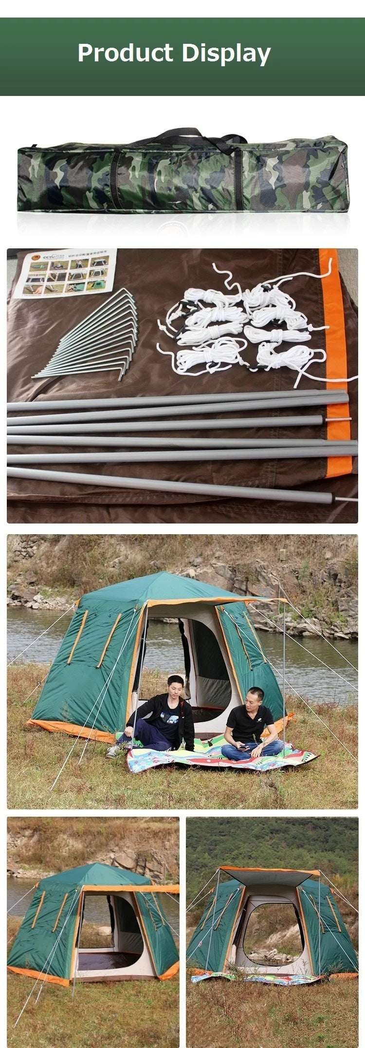 Automatic Camping Tent Outdoor Waterproof Anti-UV Hexagonal Big Tent Aluminum Pole Garden Pergola Awning Family Tent 4-6 Persons