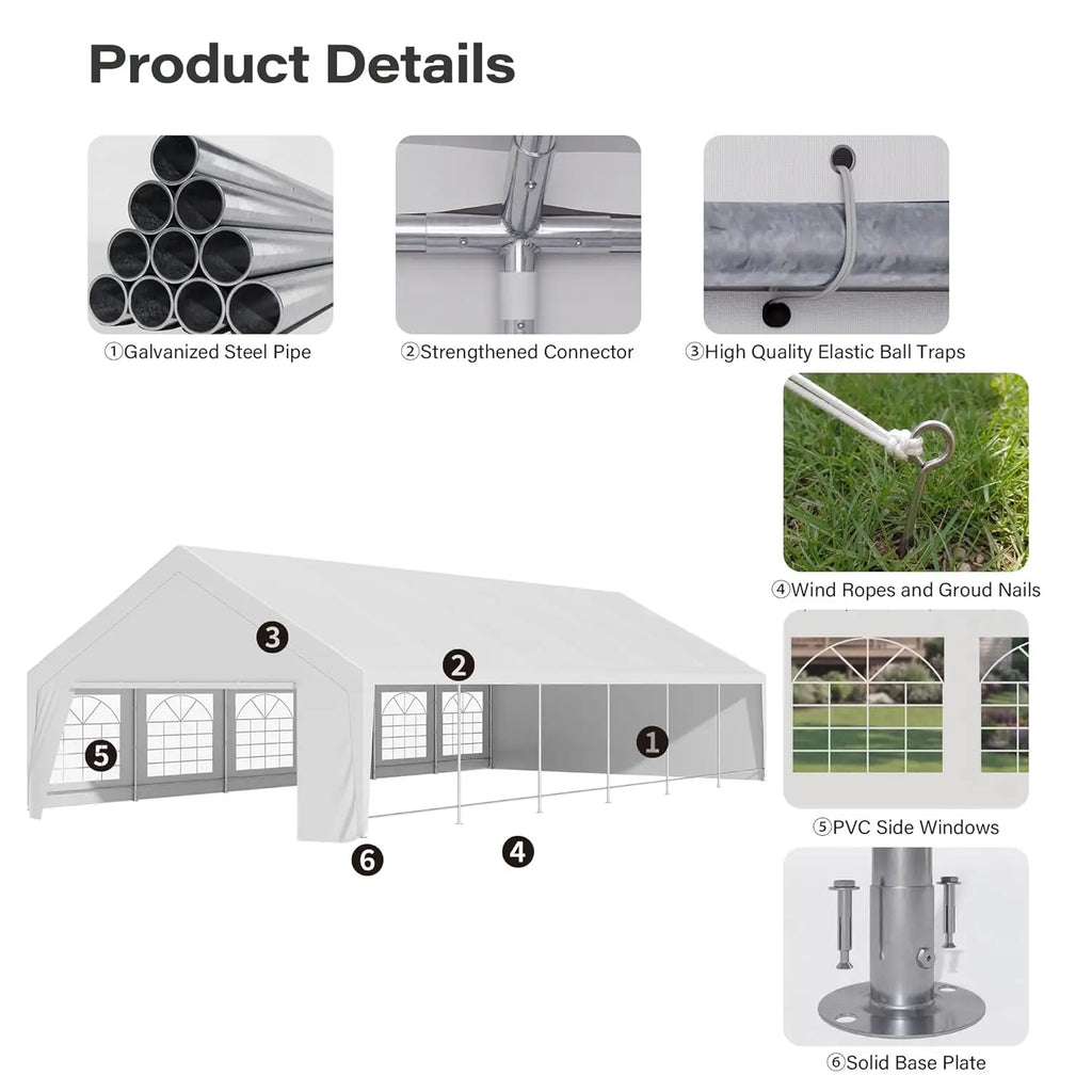 20x40 Party Tent, Heavy Duty White Wedding Canopy with Removable Sidewalls & Steel Frame, Event Shelter Tent for, Customized