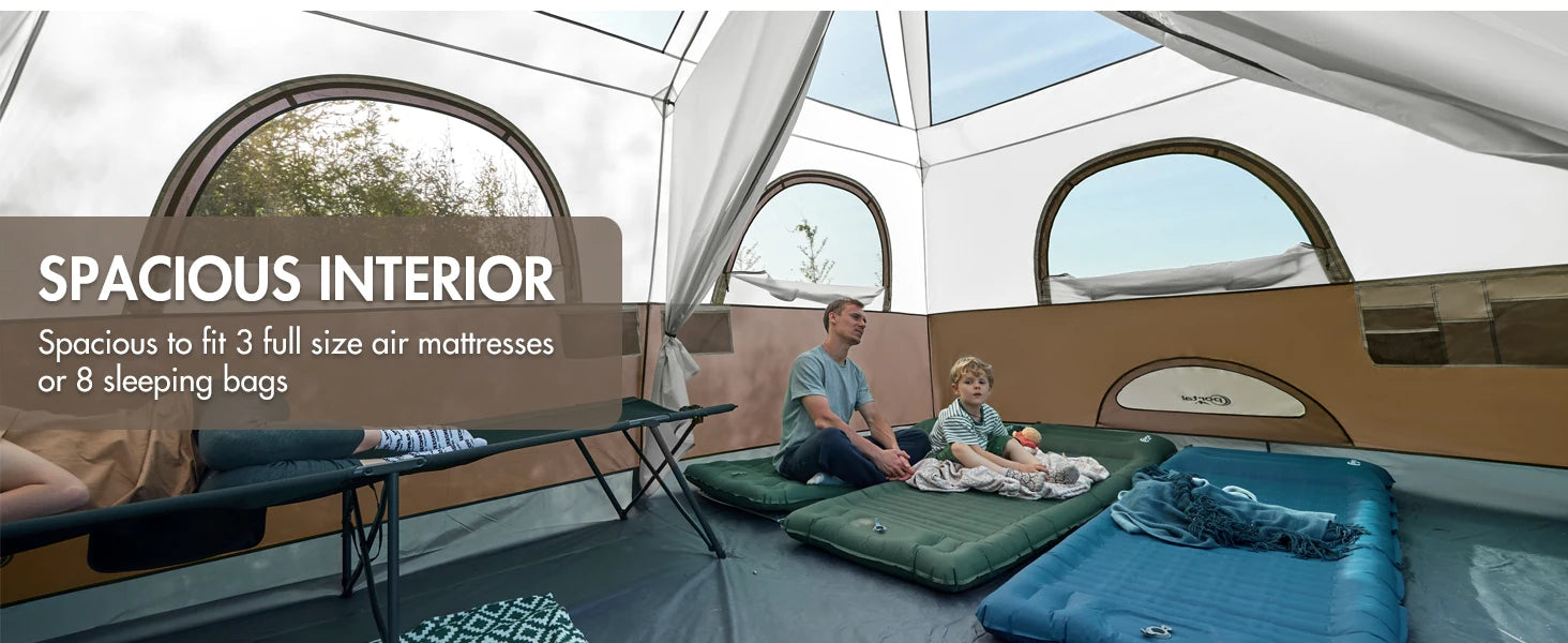 6 | 8 | 10 Person Family Camping Tent with Porch, Big Family Camping Tent with Tall Height, Good Ventilation, Water Resitant Large Tent for Outdoor Camping, Backyard