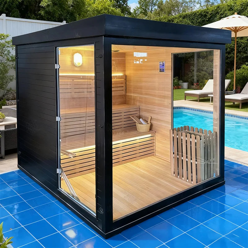 Sauna extérieur, espace de repos, maison en bois, sauna carré préfabriqué en cèdre