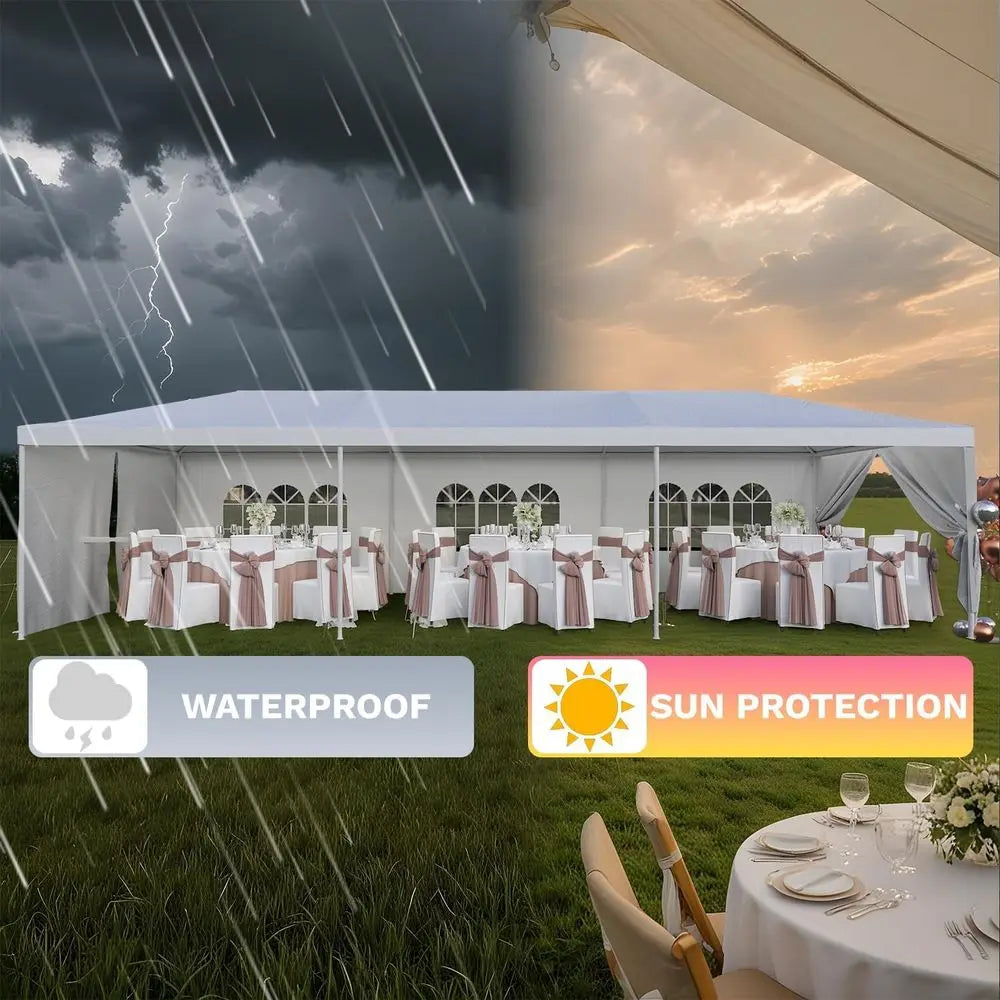 Large 10x30 Outdoor Waterproof Party Tent with Removable Sides and 2 Doors for Weddings, Events