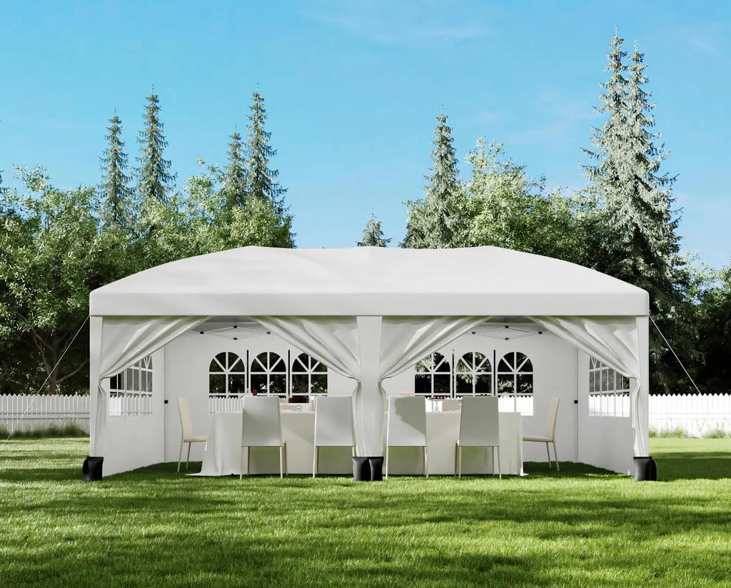 Tonnelle escamotable 10x20 robuste de qualité commerciale, tente instantanée avec 6 parois latérales, résistante aux intempéries, imperméable, pour mariages et fêtes en extérieur, installation facile, idéale pour la