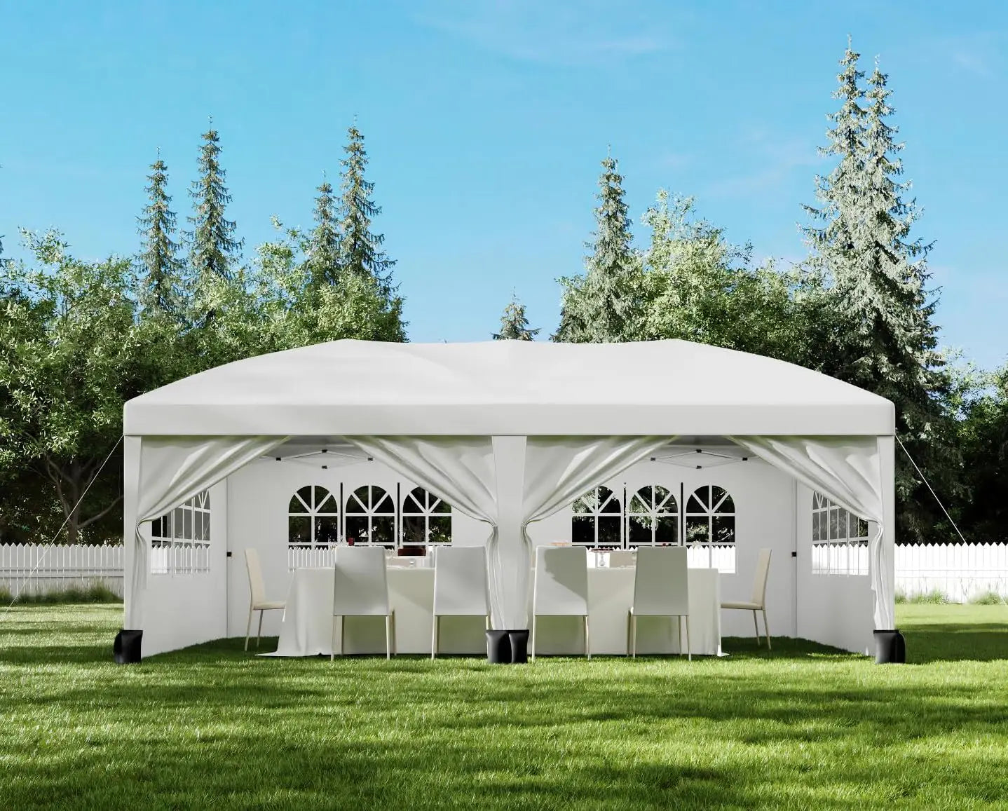 Tonnelle escamotable 10x20 robuste de qualité commerciale, tente instantanée avec 6 parois latérales, résistante aux intempéries, imperméable, pour mariages et fêtes en extérieur, installation facile, idéale pour la