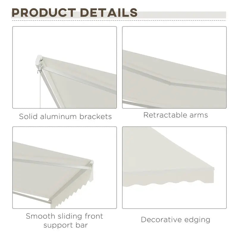 12' x 10' Electric Awning, Retractable Awning, UV Protection Sun Shade Shelter with Remote Controller and Manual Crank Handle for Deck, Balcony, Yard, Cream White