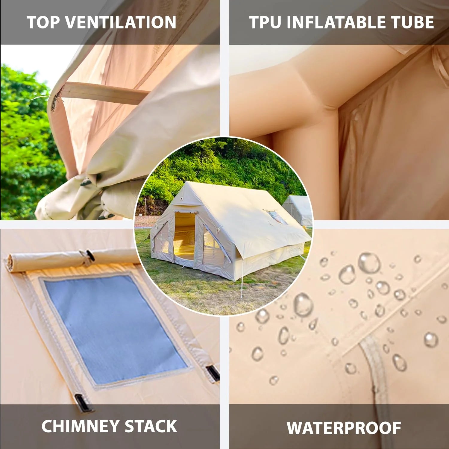 Portable Outdoor Waterproof Four Seasons Family Camping Tent 8-10 People Oxford Fabric Fashion Rooftop Travel Inflatable Triple