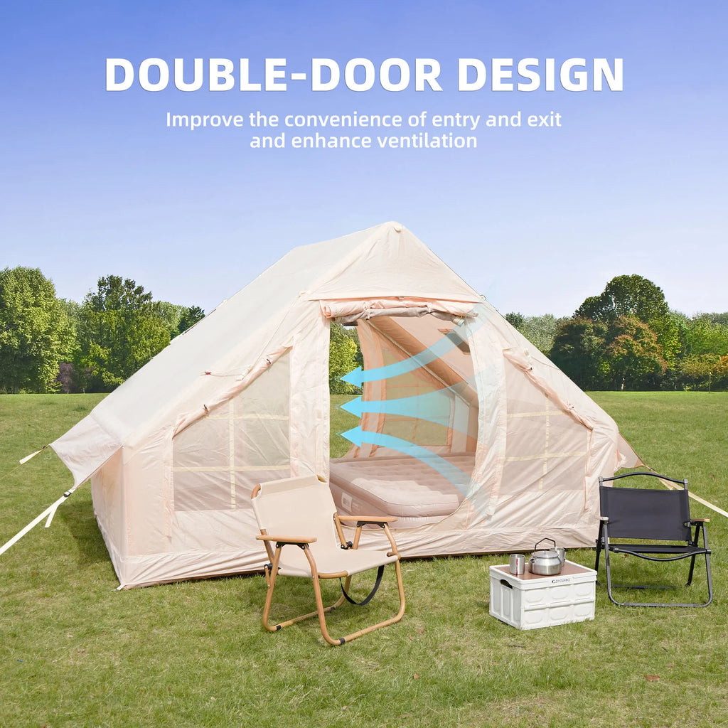 Inflatable Camping Tent with Chimney Window Easy Setup 4-Season Waterproof & Windproof Air Tent for Glamping Includes Hand Pump