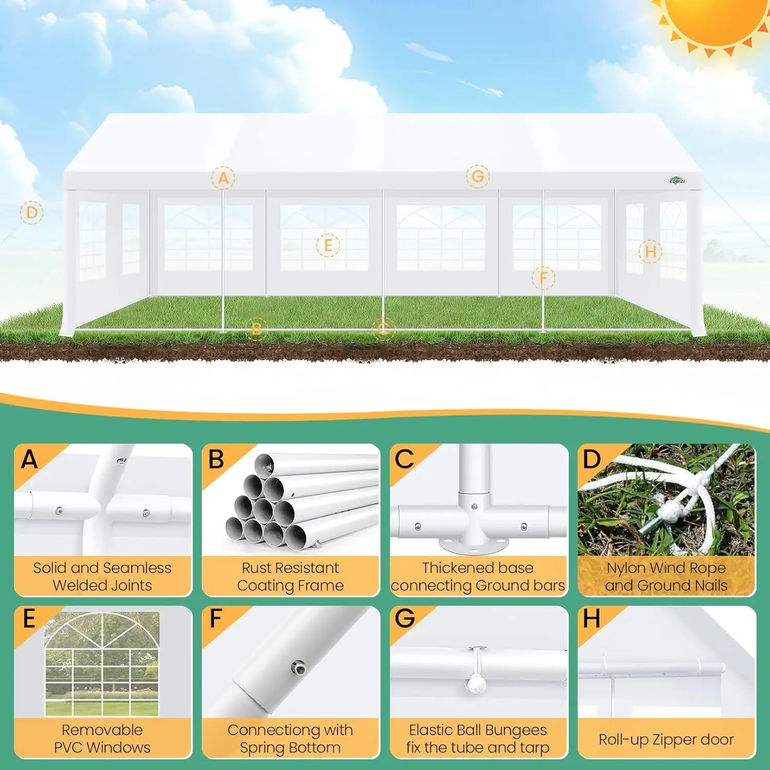 20x30 FT Party Tent Heavy Duty, Large Outdoor Event Tents for Parties with 8 Sidewalls & Built-in Sandbags,Waterproof, Custom