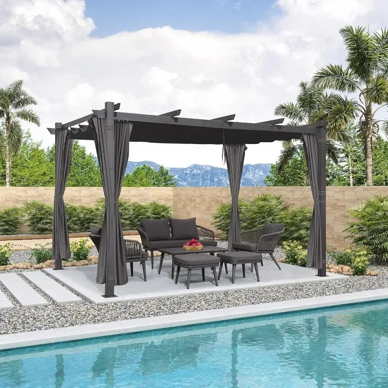 PURPLE LEAF 10' X 13' Outdoor Retractable Pergola with Sun Shade Canopy Patio Metal Shelter for Garden Porch Beach Pavilion