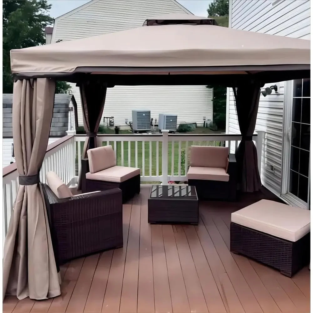 10x10 Outdoor Patio Gazebo with Mosquito Net and Double Top for Weddings and Events