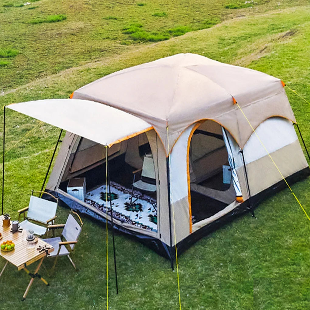 3-12 Person Double Layers Oversize  Outdoor Camping Family Tent  2 Rooms Thickened Rainproof Outdoor Family Camp Tour Equipment