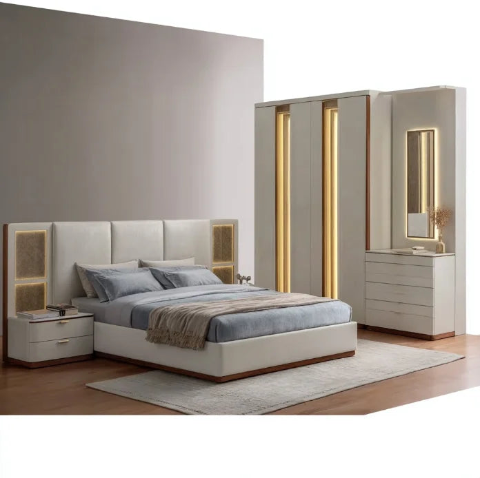 # Ensembles de chambre à coucher en cuir de luxe, lit double moderne avec rangement, pour appartement et hôtel, ensemble de meubles de chambre king size