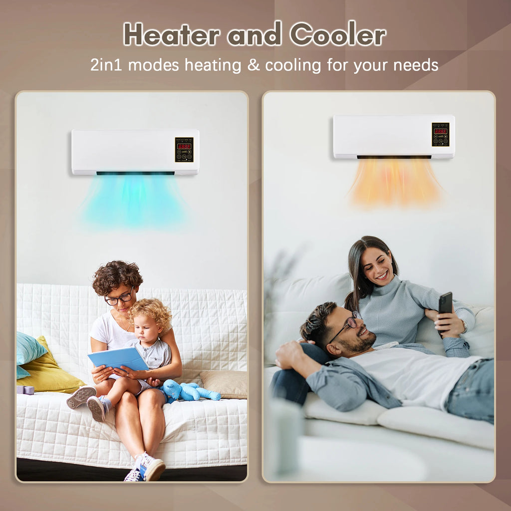 Cold and Warm Dual Purpose Air Conditioner Heater and fan Combo Wall Mounted Desktop 2in1 Fan Timing Function Heating and Cool