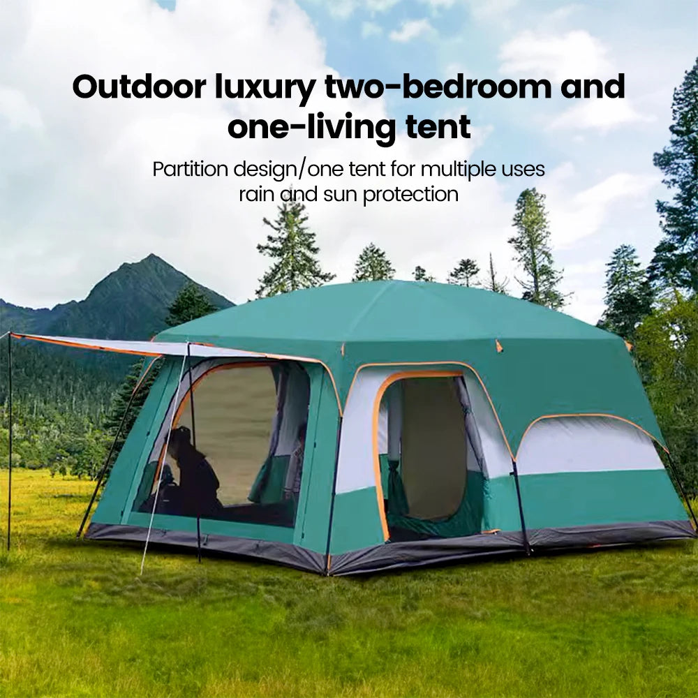 Outdoor Camping Tent for 3-12 People, Double Layers, Oversized 2 Rooms, Thickened, Rainproof, Waterproof Family Tent, Large Tent
