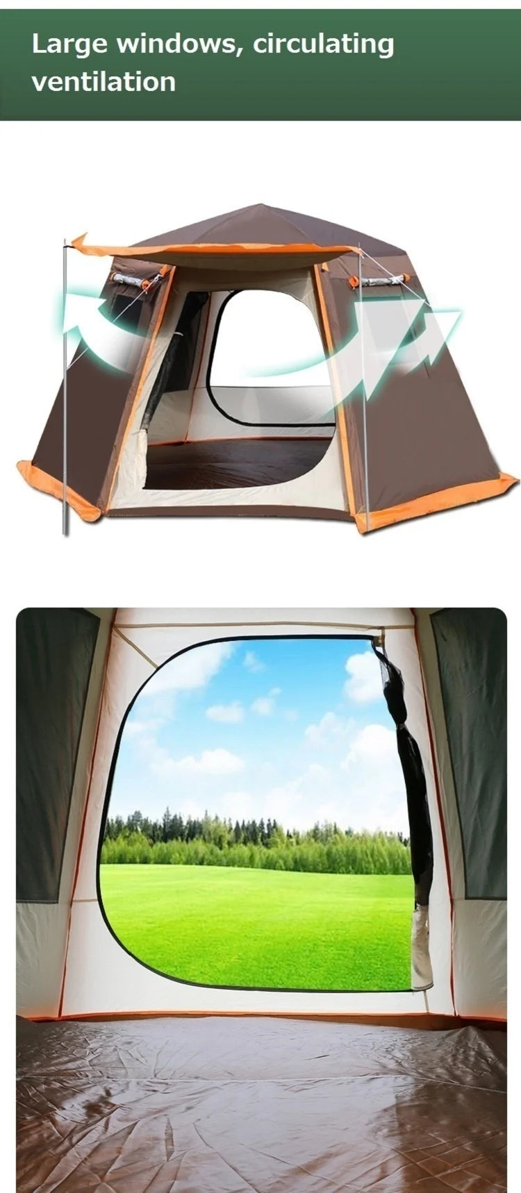 Automatic Camping Tent Outdoor Waterproof Anti-UV Hexagonal Big Tent Aluminum Pole Garden Pergola Awning Family Tent 4-6 Persons