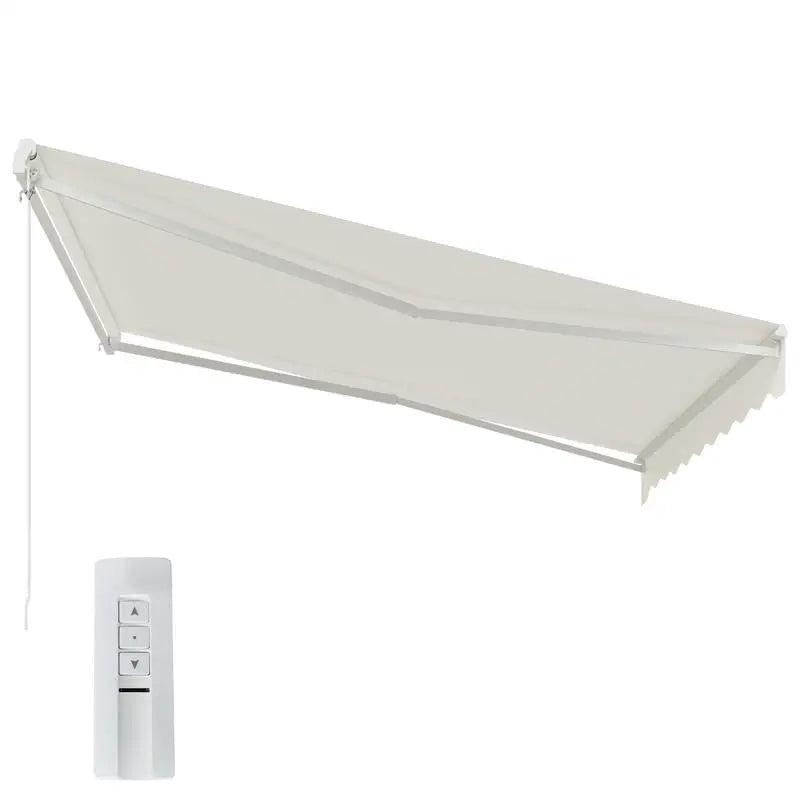 12' x 10' Electric Awning, Retractable Awning, UV Protection Sun Shade Shelter with Remote Controller and Manual Crank Handle for Deck, Balcony, Yard, Cream White