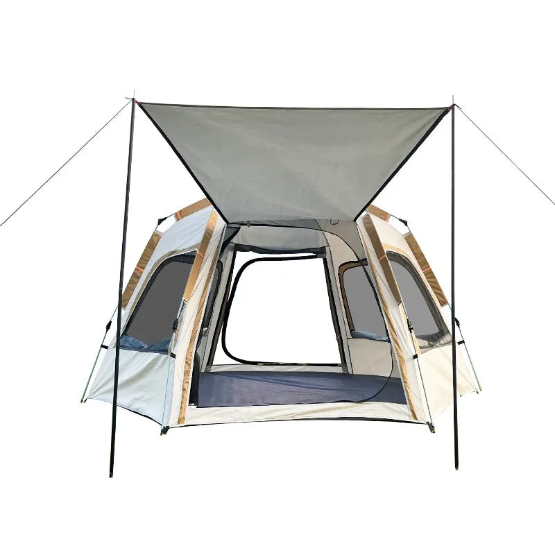Portable Hexagon Pop Up Tent Outdoor 1 Room 1 Living Space Easy Setup Ventilated Park Camping Canopy Sunshade Party Tent