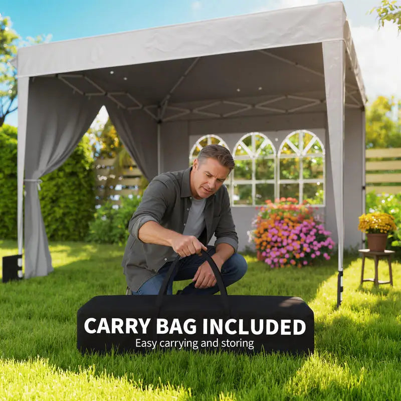 10 x 10 ft Pop Up Canopy Tent with Sidewalls, UPF50+ Outdoor Portable Instant Canopy Shelter with Carry Bag, Light Gray