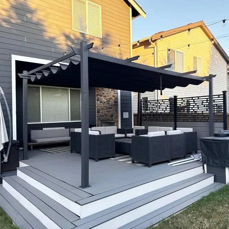 PURPLE LEAF 10' X 13' Outdoor Retractable Pergola with Sun Shade Canopy Patio Metal Shelter for Garden Porch Beach Pavilion