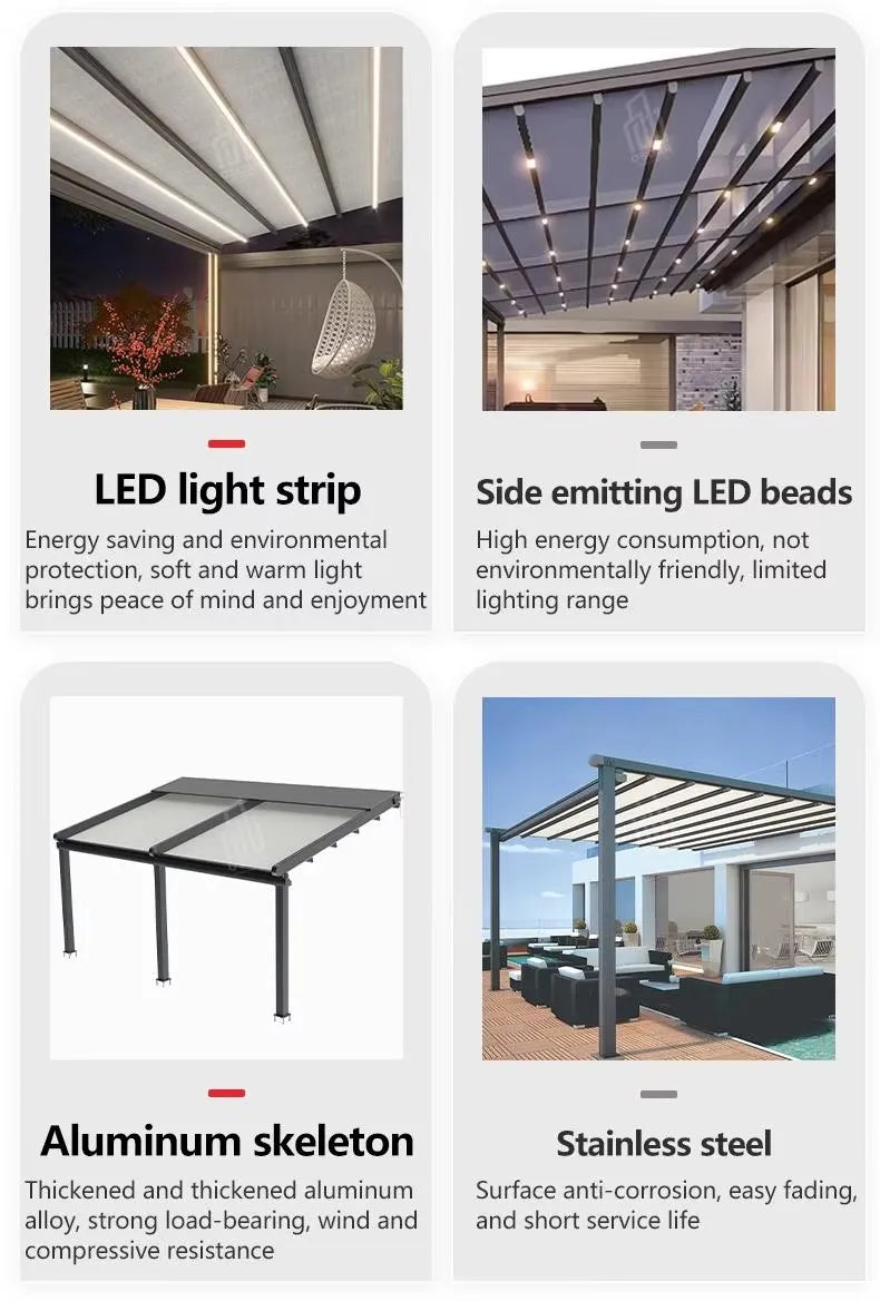 Outdoor Electronic PVC Pergola for Garden Patio and Yard Retractable Canopy Pergola