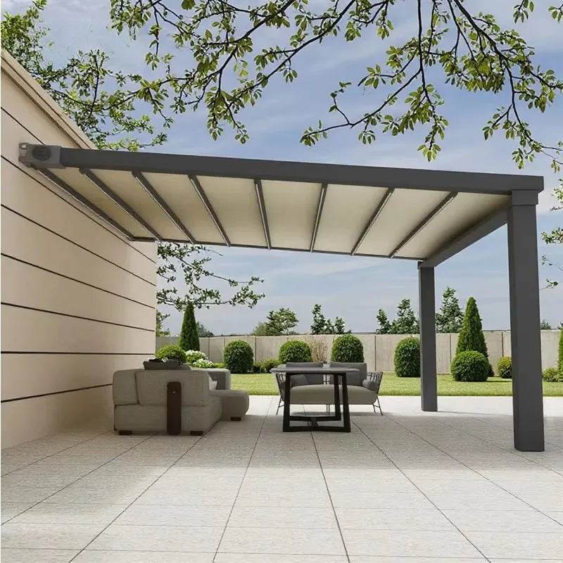Any Size Custom Wholesale Premium PVC Fabric Cover Motorized Gazebo Auto Retractable Waterproof Outdoor Patio Canopy