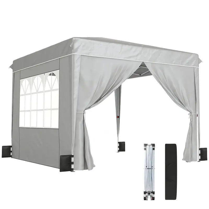 10 x 10 ft Pop Up Canopy Tent with Sidewalls, UPF50+ Outdoor Portable Instant Canopy Shelter with Carry Bag, Light Gray