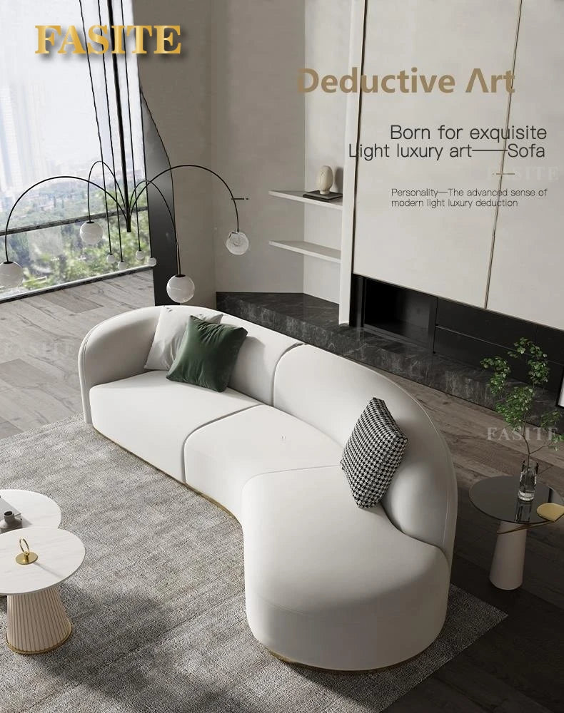 Curved Shape Modern Sofa Luxury Technology Minimalist Sofas Sectional Living Room Home Furniture Chaise Golden Metal Frame