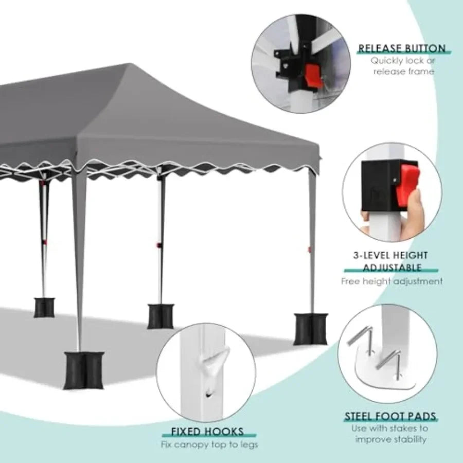 Tente pop-up 10x20 pieds avec 6 parois latérales, tente de réception robuste, hauteur réglable, grand gazebo commercial, protection solaire
