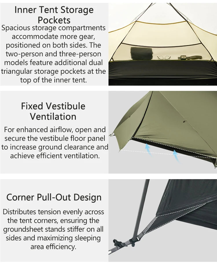 Naturehike Mongar Pro 123 Ultralight Three Season Outdoor Waterproof 20D Nylon Hiking Tent 2 Person Rucksack Camping Riding Tent