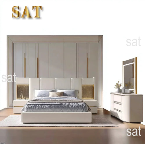# Ensembles de chambre à coucher en cuir de luxe, lit double moderne avec rangement, pour appartement et hôtel, ensemble de meubles de chambre king size