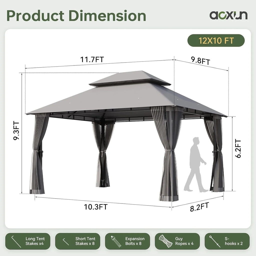 Customized Heavy-Duty Outdoor Gazebo with Double Roof, Mosquito Netting & Zipper Screens, Perfect for Party & Patio Use