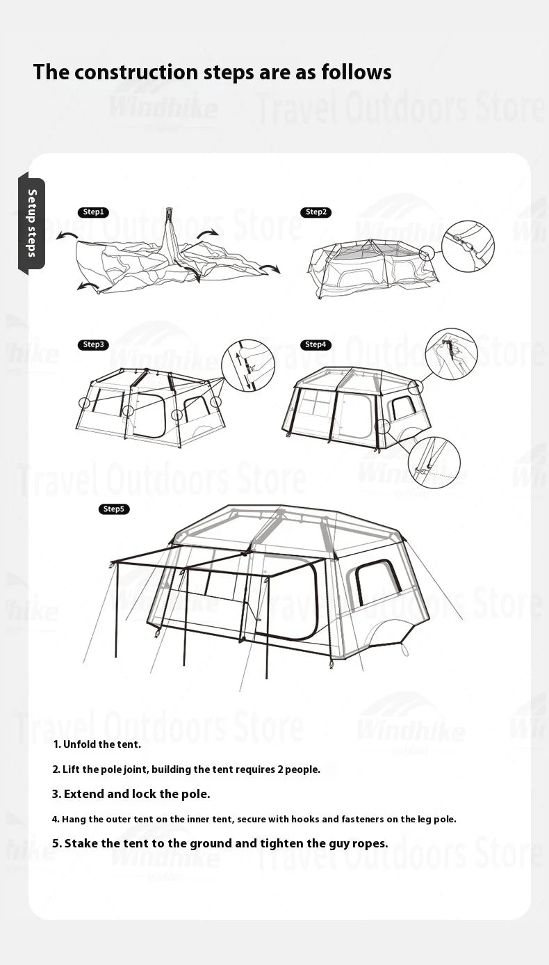 Naturehike Village 13㎡ Automatic Tent Camping Quick Opening Tents UPF50+ Breathable Tent PU2000mm Outdoor Travel For 4 Seasons